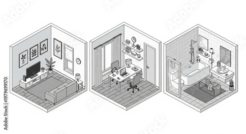 Isometric Rooms Interior Design Styles.