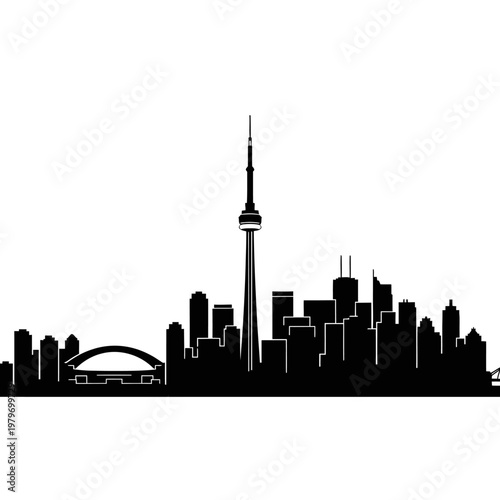 Toronto skyline silhouette featuring the cn tower and cityscape