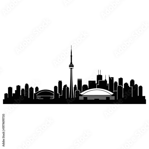 Toronto skyline silhouette featuring the cn tower and rogers centre