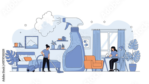 Professional cleaning team providing deep cleaning services for a modern and comfortable home bedroom environment.