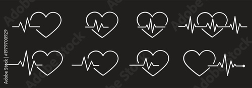 Heartbeat pulse line icon vector. Medical symbol for cardiovascular health  heart rate monitor and clinical diagnostic electrocardiogram set. Vector Illustration