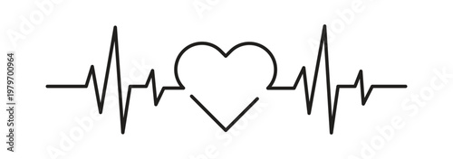 Heartbeat pulse line icon vector illustration of medical heart rate wave in black and red. Heart rate pulse graph. Heartbeat icon. ECG  EKG test report. Electrocardiogram line symbol. Heart rhythm