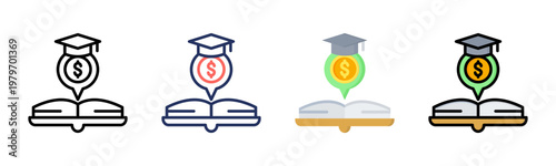 Tuition icon set multiple style collection