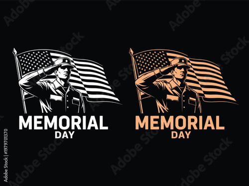 Memorial day tribute honoring fallen heroes with american flags and a saluting soldier silhouette