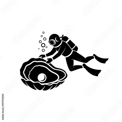 Scuba diver exploring giant oyster shell underwater.