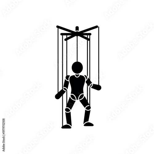 Puppet Master Controlling Marionette Silhouette Icon.
