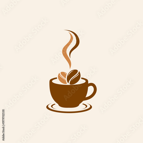 Brown Coffee Cup with Steam Rising.