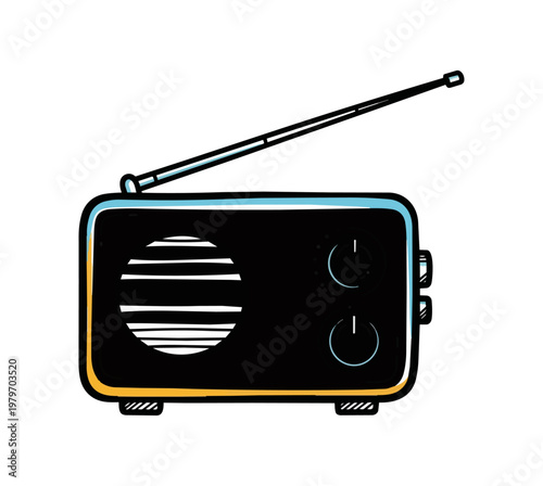 Retro radio illustration on black background