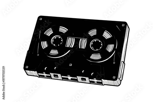 Retro cassette tape illustration on black background