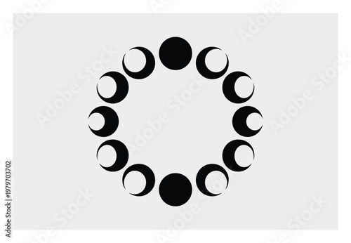 Circular arrangement of crescent and full moon phases on a light gray background
