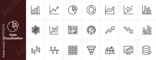 Data Visualization and Analytics Line Icon Set - Minimalist Chart and Graph Vector Illustrations
