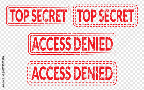 Set of red top secret and access denied grunge rubber stamps with different border styles vector illustration on transparent background PNG
