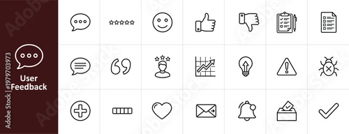 User Feedback and Customer Satisfaction Line Icon Set - Minimalist Review and Survey Vector Illustrations
