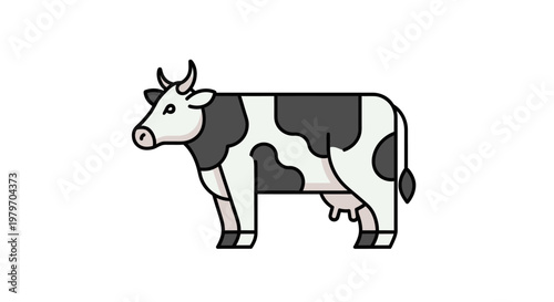 A realistic illustration of a black and white dairy cow standing calmly on a plain background