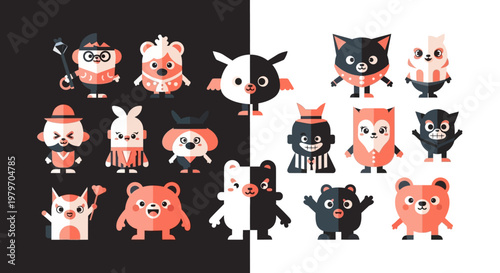 Halloween cartoon animals in costumes.