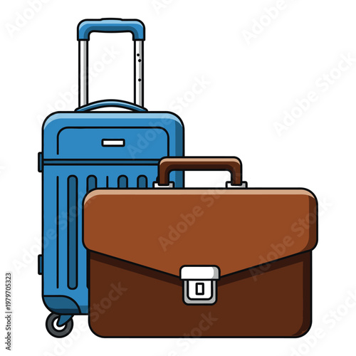 Cartoon luggage and briefcase for travel and business isolated on white background icon