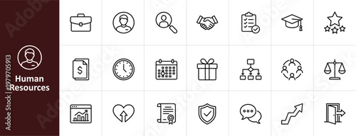 Human Resources and HR Management Line Icon Set - Minimalist Workforce and Recruitment Vector Illustrations