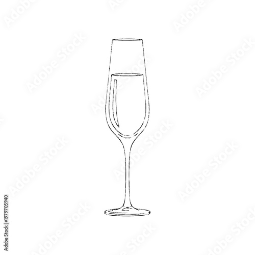 Minimalist line art illustration of an elegant champagne flute with sparkling wine. Outline drawing for celebration, toast, and drinks.