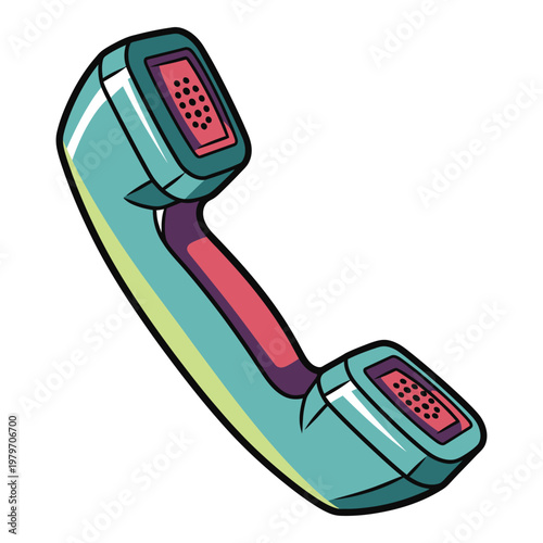 Vintage teal colored telephone handset with red buttons  old phone equipment icon