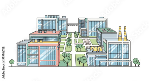 Large office building complex structure.