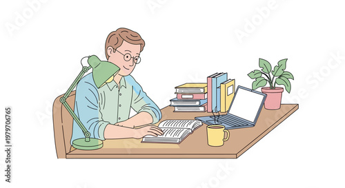 Man sitting at desk with laptop.