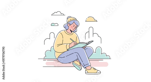 Young adult with laptop and headphones.