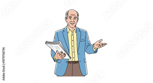 Businessman holding clipboard and talking.