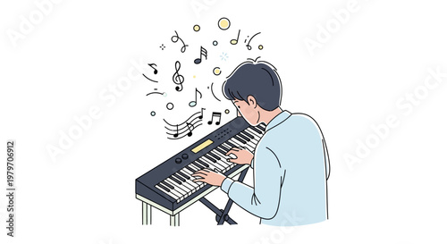 Man Playing Electronic Keyboard Music.
