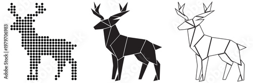Modern Geometric Deer Icons and Silhouette on White Background