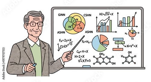 Businessman explaining data on whiteboard.