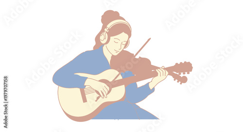 Woman Playing a Stringed Instrument Music.