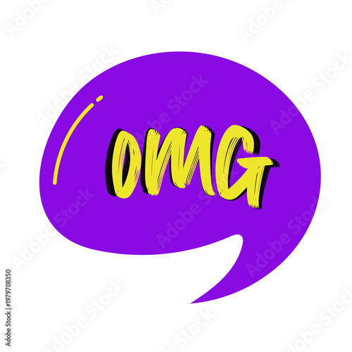 Purple speech bubble with hand-drawn yellow OMG text word expression
