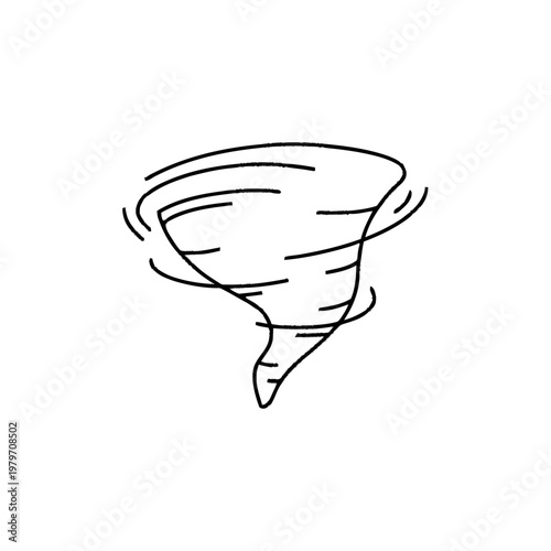 Minimalist black outline tornado icon. Simple line art symbol of a powerful whirlwind, storm, or natural disaster weather phenomenon.