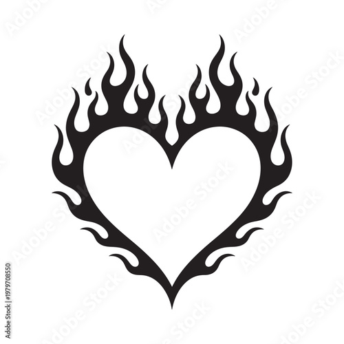 Heart on fire tattoo design with flames