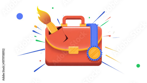 Creative illustration of a red toolbox with a paintbrush emerging from it Vector