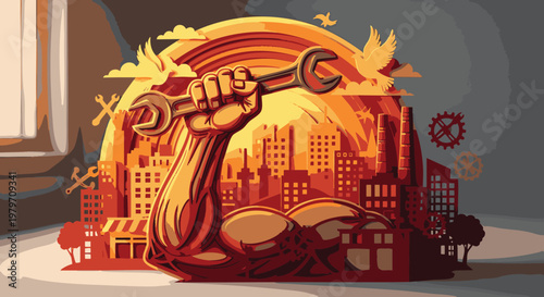 Worker Power City Repair Illustration