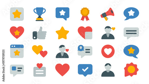 Colorful collection of social media and communication icons featuring likes, shares, and messages Vector
