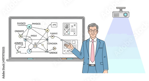 Businessman explaining a complex diagram.