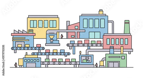 Industrial factory buildings and facilities.