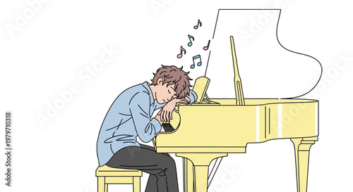 Man sitting at piano deeply thinking.