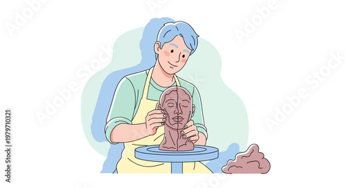 Woman working with clay pottery.