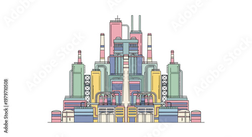 Colorful industrial factory complex illustration.