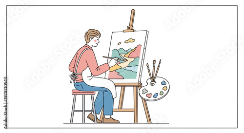 Man painting on an easel.