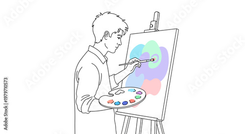 Man painting on an easel board.