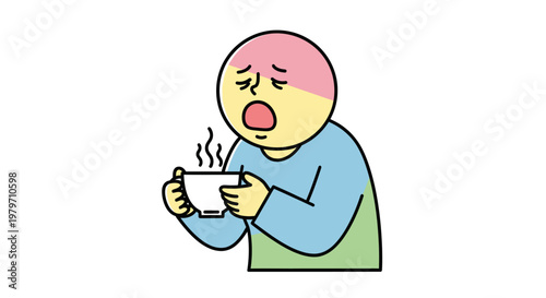 Sick man drinking hot coffee beverage.