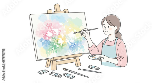 Woman painting on an easel.