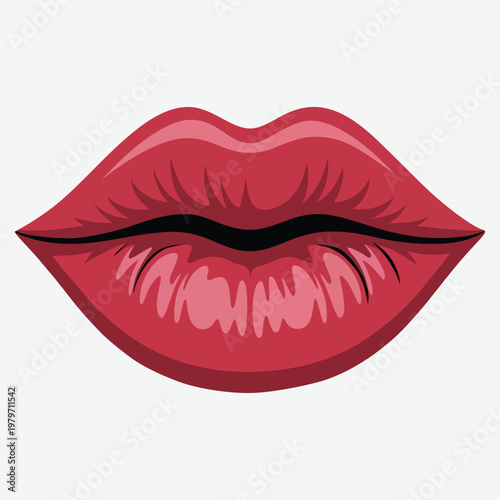Glossy Red Lips Icon Vector Illustration