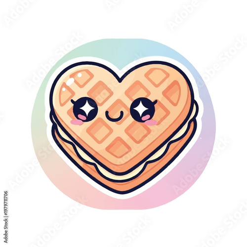 Heart shaped waffle breakfast food.