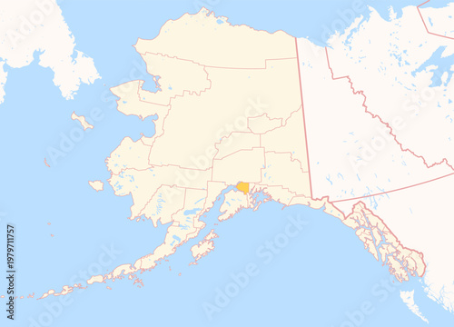 Foto Map of the County Anchorage (Alaska, US) showing the Federal State with the high
