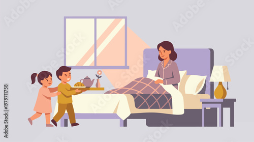 Family visiting person in bed for care at home